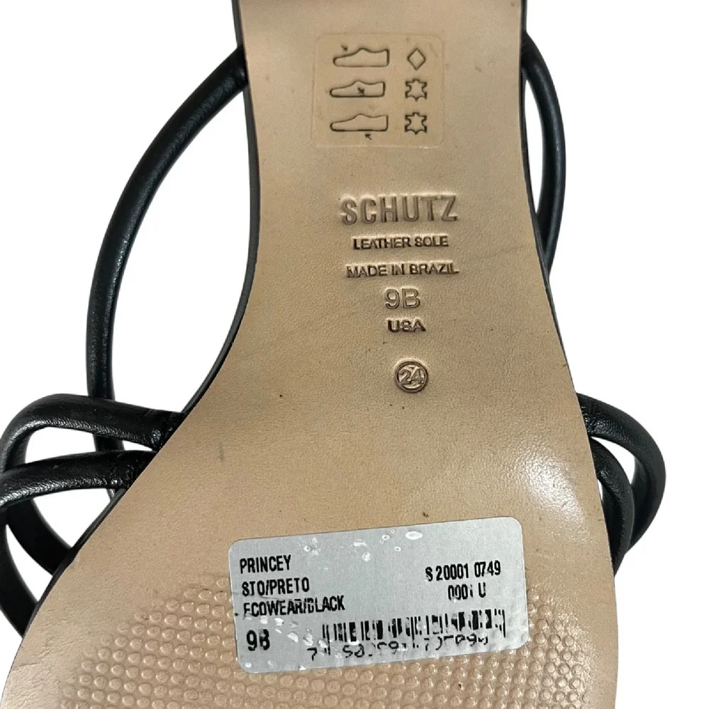SCHUTZ Princey Black Leather Strappy Block Heel Slip On Sandals Womens Size 10.5